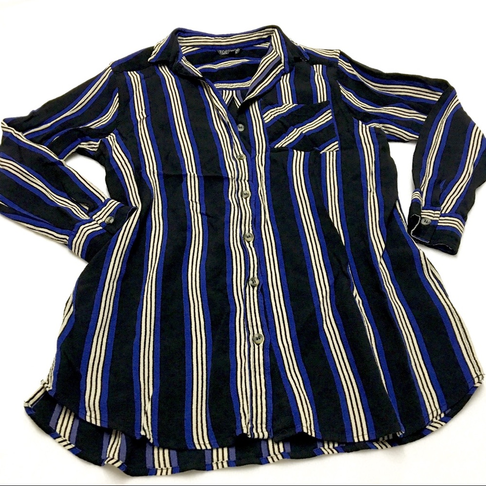 Topshop Side Slit Stripe  Button Down Shirt